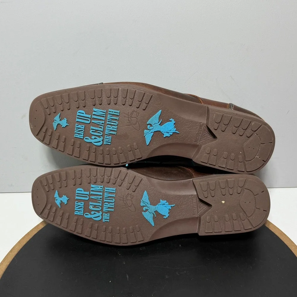 John Fluevog Cap‎ Toe Oxford Men Size 11 Leather Lace Up Brown Blue Minimalist